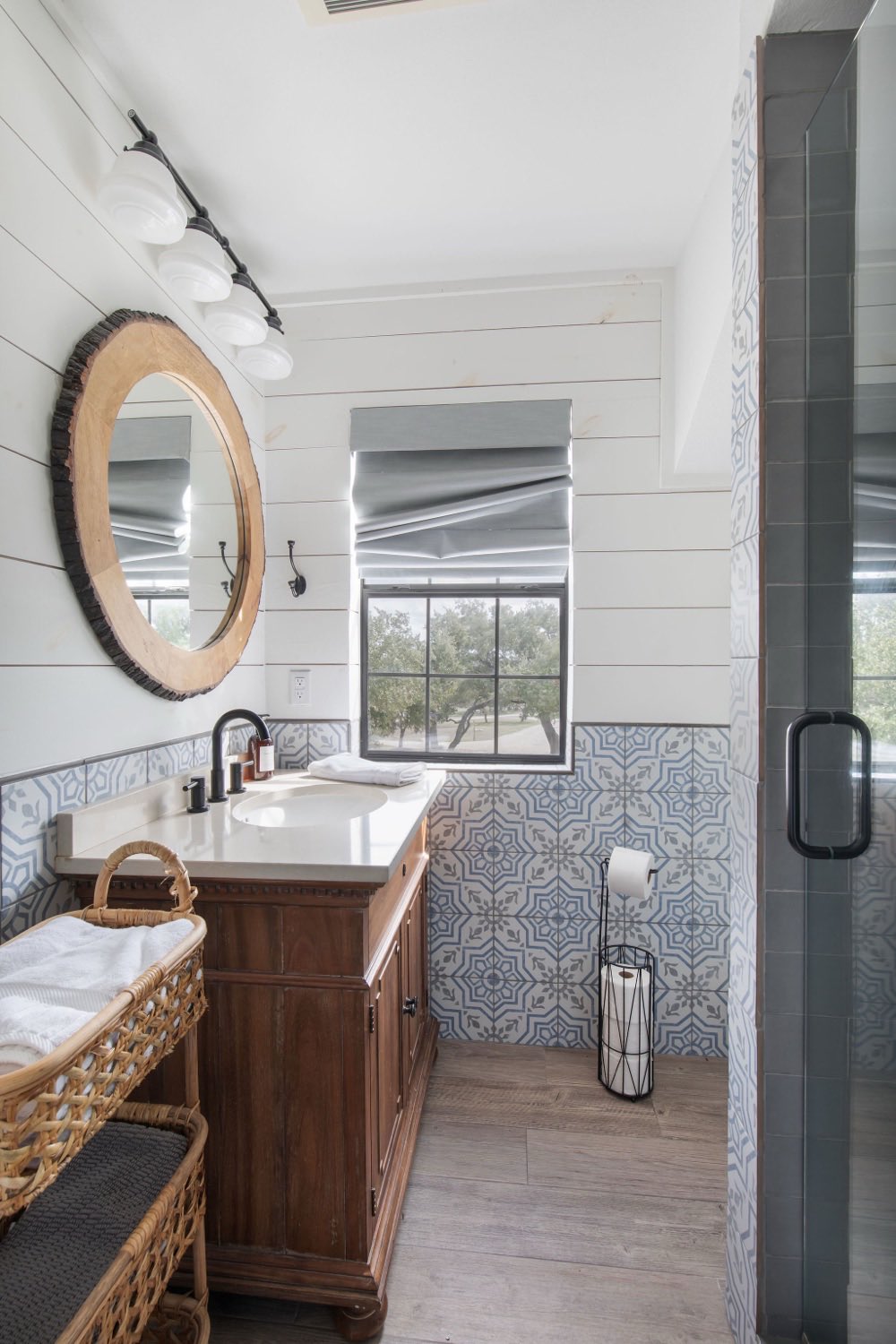 A bath with hand-patterned tile