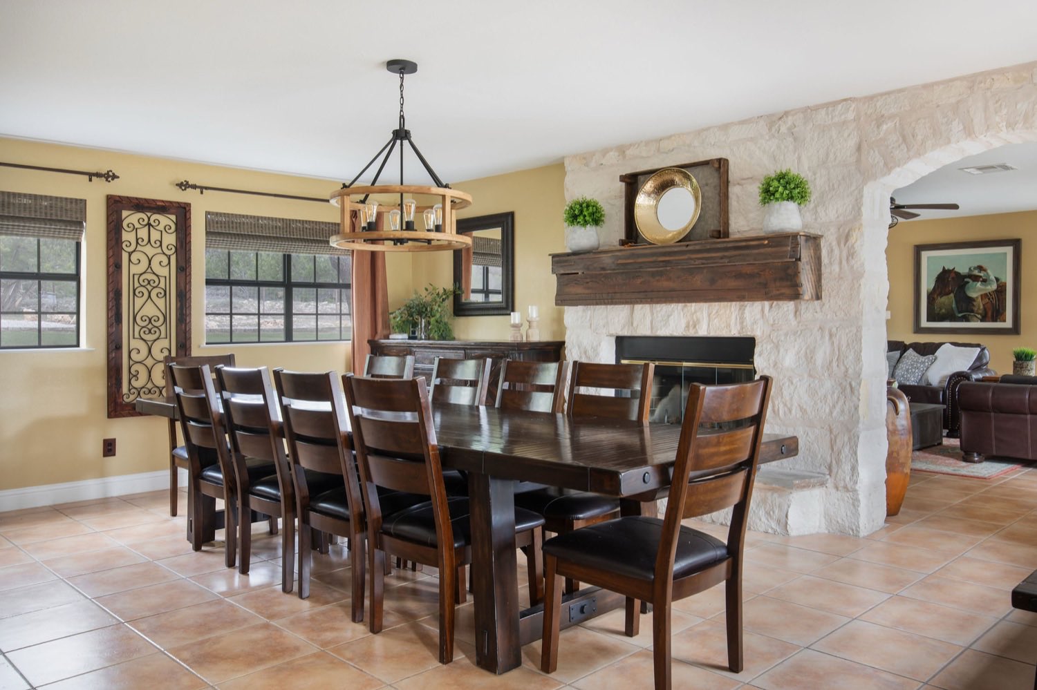 The long dining table in the main house